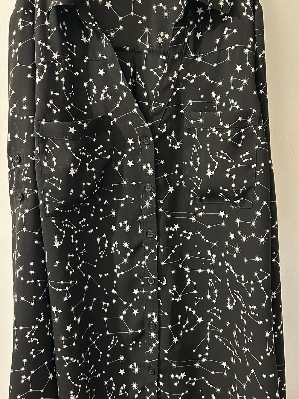 Express Portofino Black and White Celestial Constellation Print Button-Up Blouse